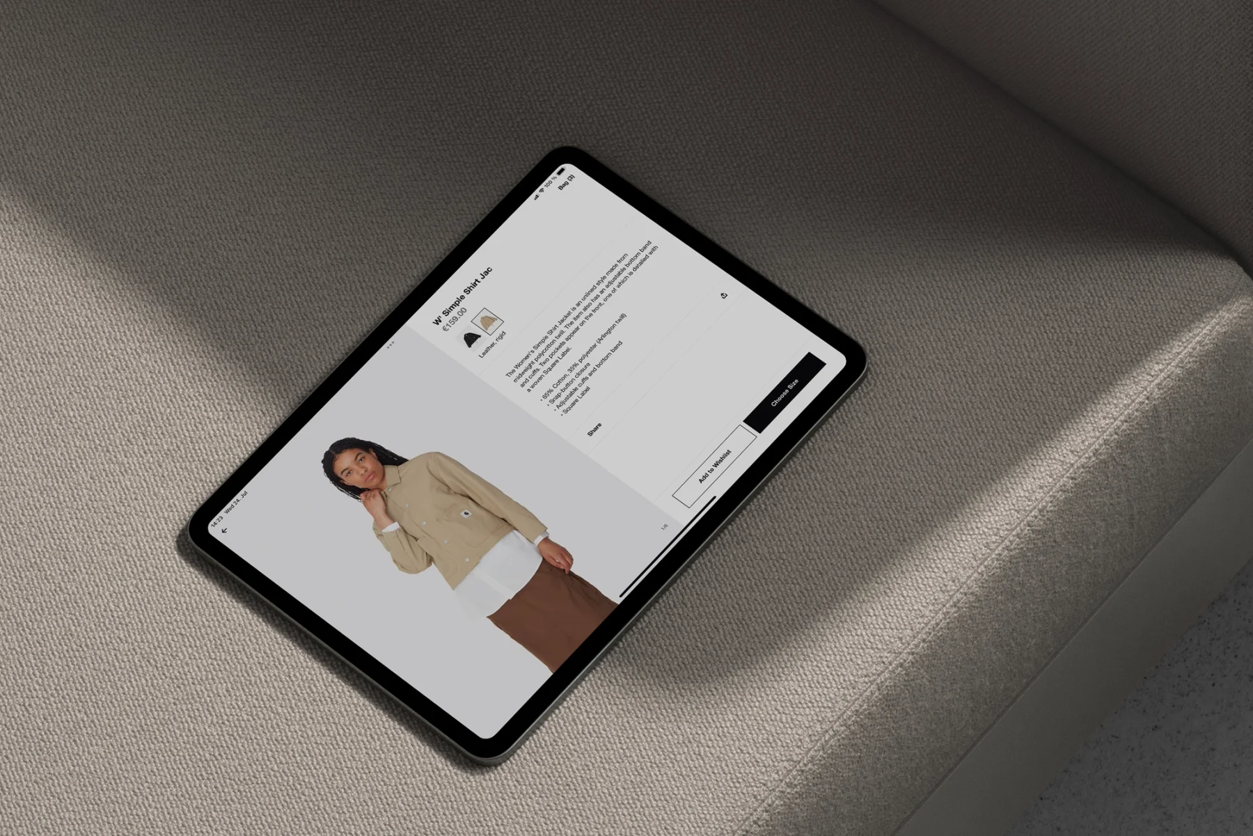 Carhartt WIP shop displayed on a tablet