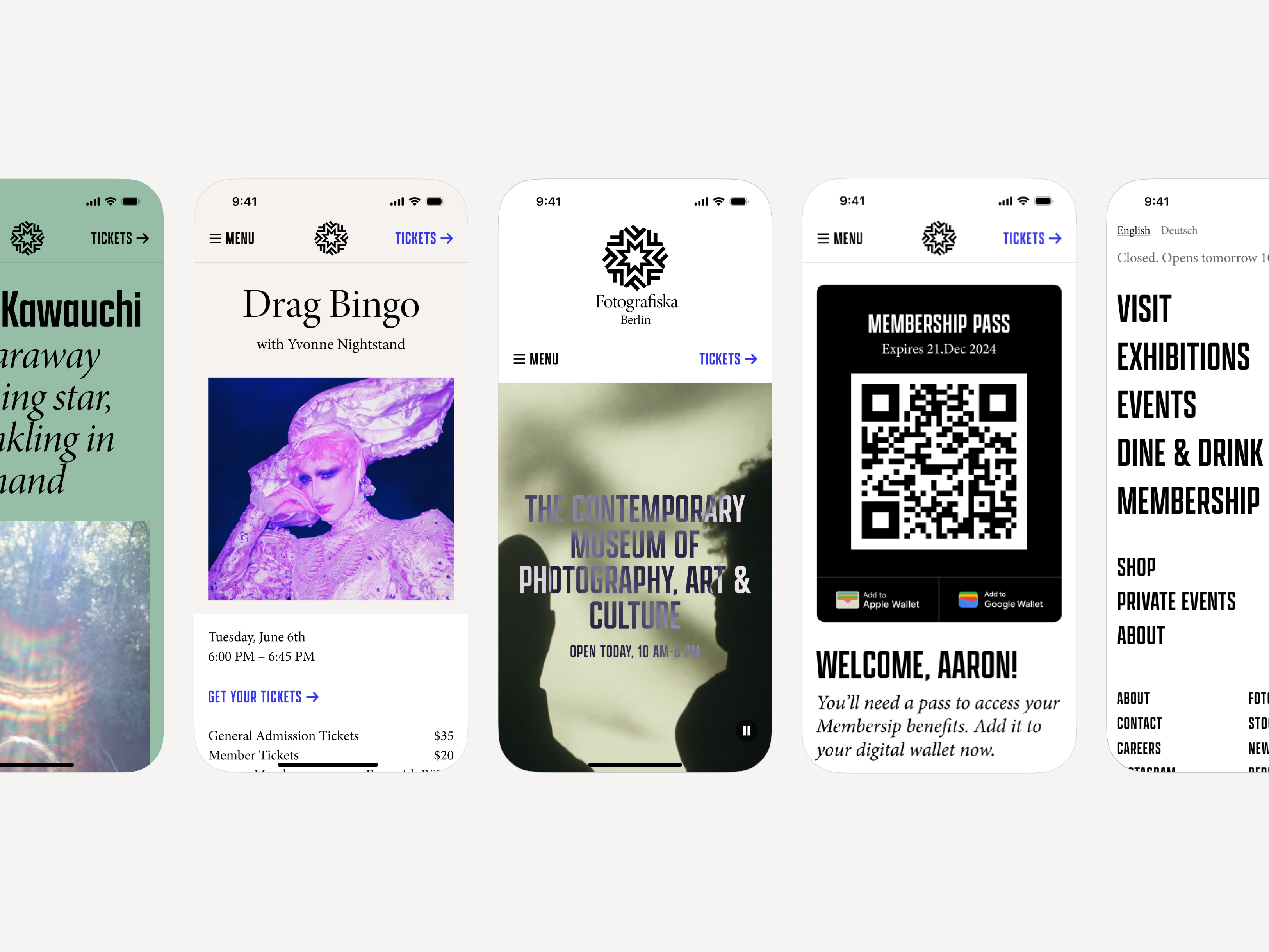 Fotografiska mobile website screens
